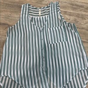 Green & white striped open back tank top